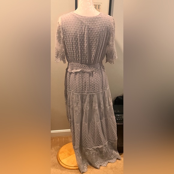 Happy sailed GRAY Maxi Dress with Lace Ruffle | Bohemian - NWOT Size Large - Picture 7 of 10
